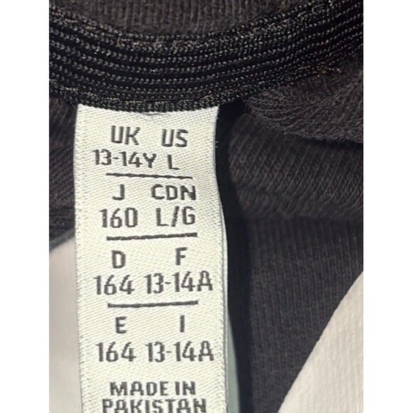 ADIDAS Originals Womens Sz L Black White Logo Cropped Hoodie Sweatshirt Pullover - Picture 10 of 11